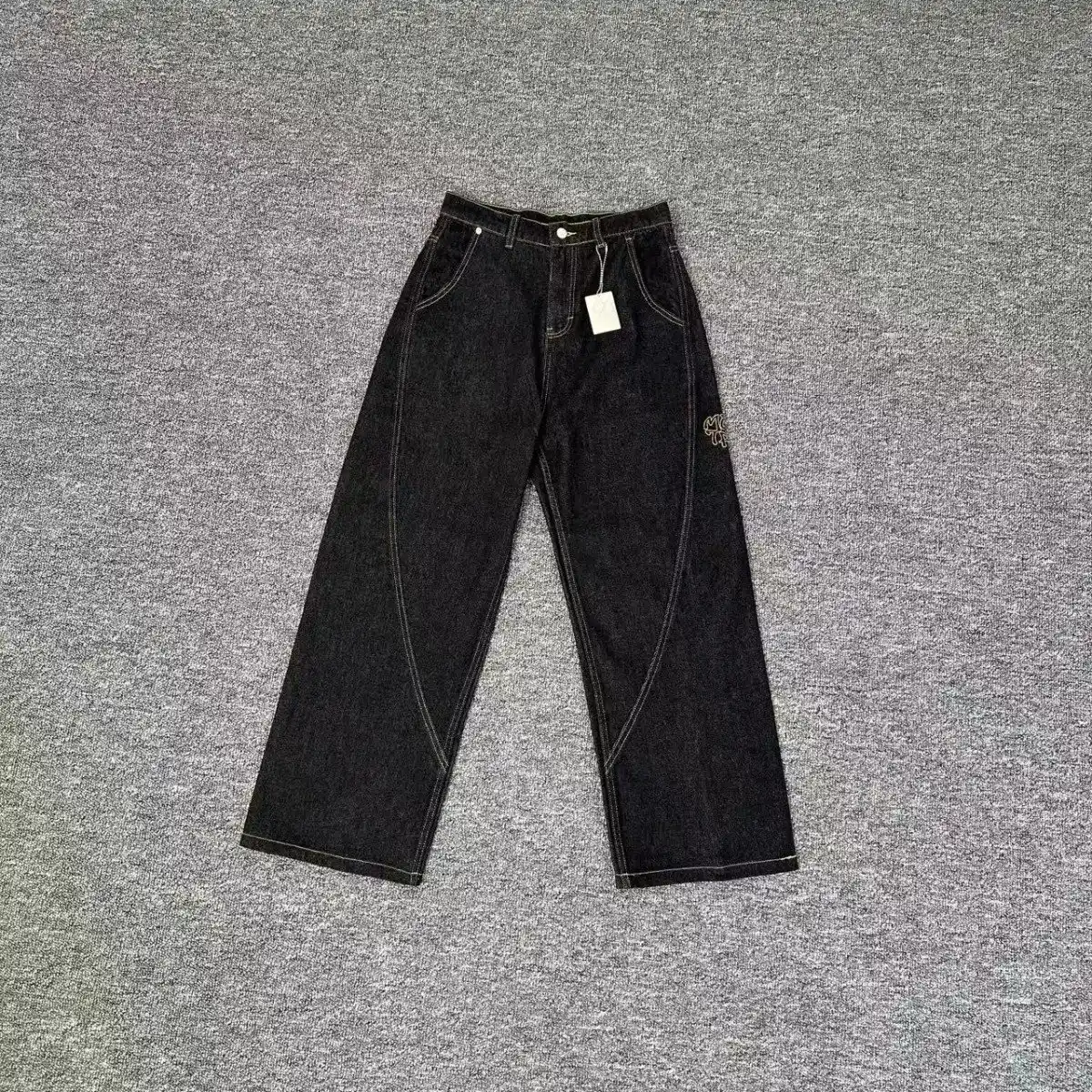 Mertra Wide Leg Denim Pants with Embroidered Logo