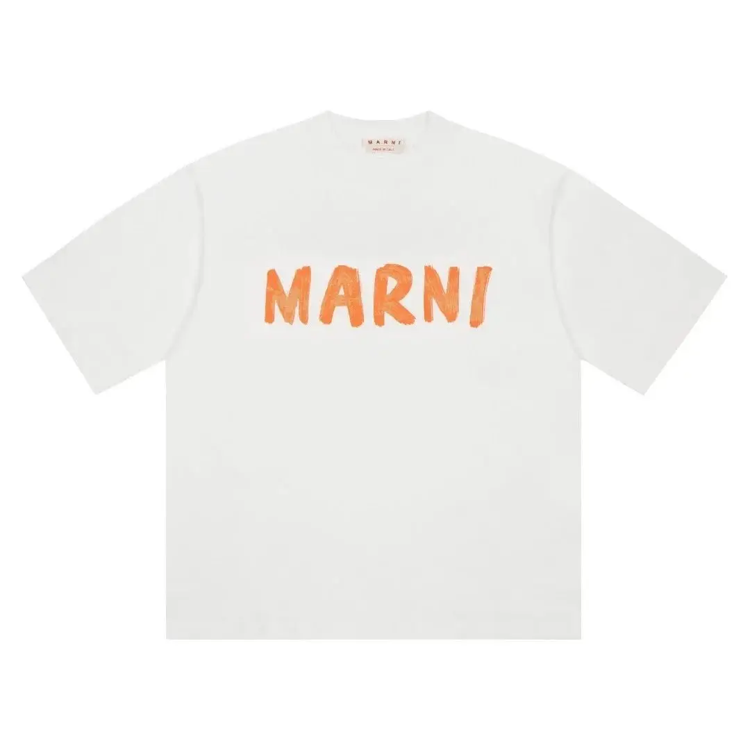 Marni White T-Shirt with Orange Logo Print