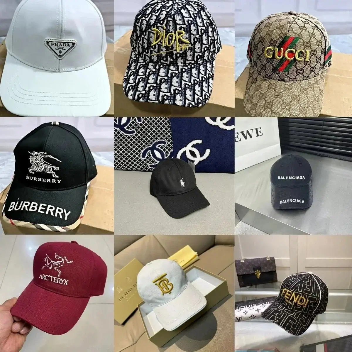 Prada Linea Rossa / Dior Oblique / Gucci GG Supreme / Burberry Equestrian Knight / Ralph Lauren Pony / Balenciaga Logo / Arc'teryx Bird / Fendi Zucca Cap