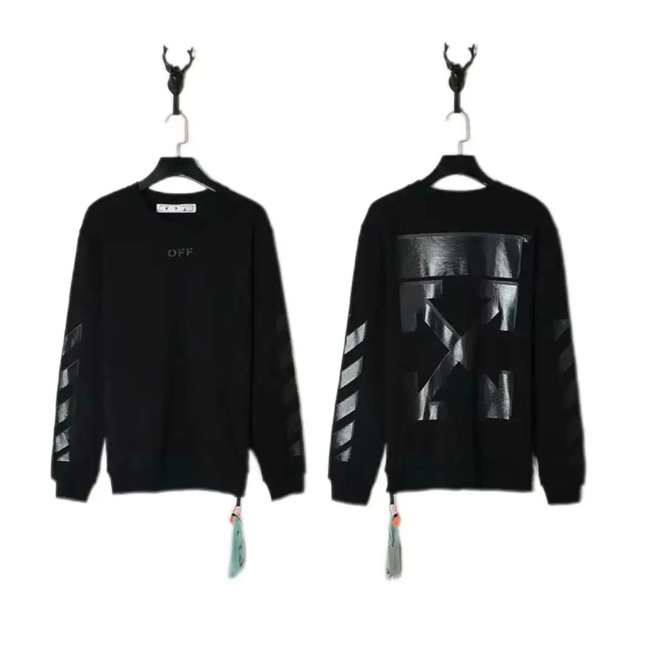 Off-White Men's Black Crewneck Sweatshirt with Iconic Logo and Stripes 3